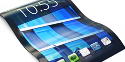 A curved electronics display showing 3M's electronics bonding solutions for curved and foldable surfaces.
