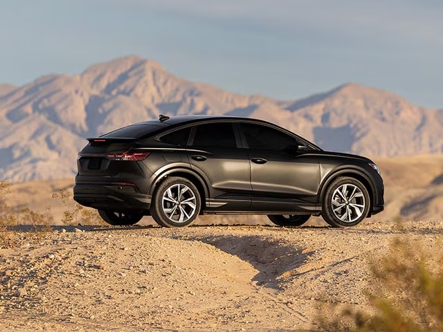 Chiếc sedan màu đen dán PPF dạng mờ, đỗ ngoài địa hình với dãy núi phía sau.
