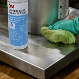 Stainless steel cleaner and polish in use