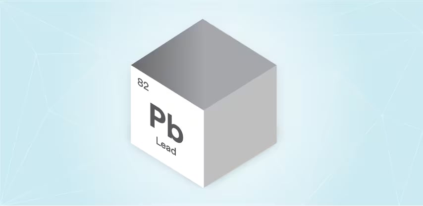 Hình ảnh khối lập phương 3D đại diện cho nguyên tố Chì (Pb) có số nguyên tử 82
