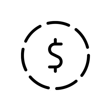 icon of a dotted line circl with a dollar sign in the middle
