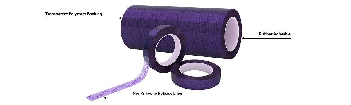 Cuộn băng keo 3M™ Anodizing Masking Tape 8985L; Lớp nền Polyester trong suốt, Keo gốc cao su, Lớp lót không chứa silicone
