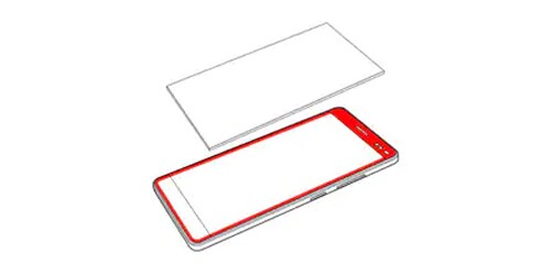 Hình minh họa điện thoại di động thông minh với miếng bảo vệ màn hình nổi phía trên
