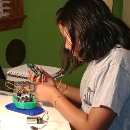 Gitanjali Rao works in her science room at home in Colorado. Photo courtesy: Bharathi Rao