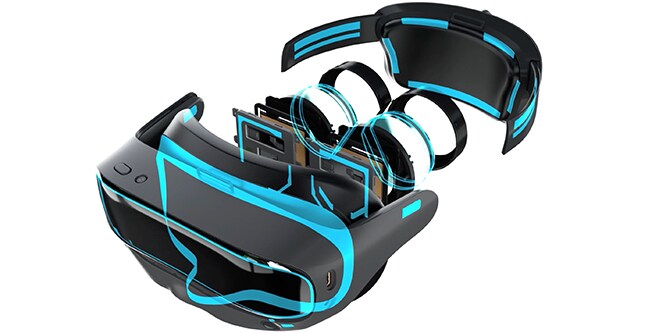 Hình thu nhỏ video hiển thị dạng nổ của tai nghe AR/VR với các thành phần liên kết chính được làm nổi bật.
