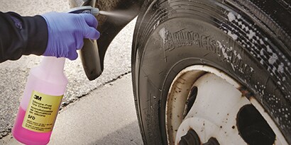 cleaning tire with generic soap as last step of repair process
