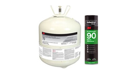 Cylinder of 3M™ HoldFast 70 Cylinder Spray Adhesiveand a can of 3M™ Hi-Strength 90 Spray Adhesive
